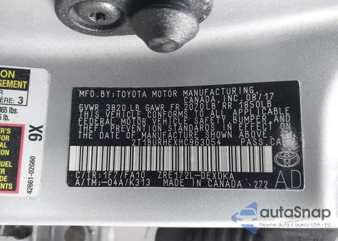 2017 Toyota Corolla L from USA, damaged, VIN 2T1BURHEXHC963054